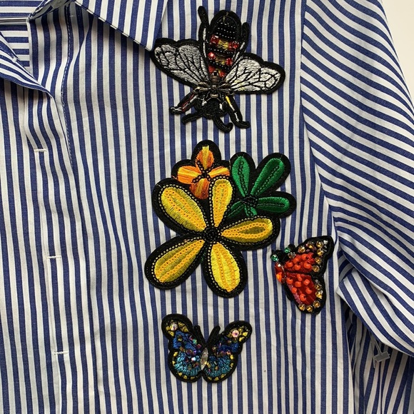 Code x Mode Blue & White Striped Appliqué Shirt XS - Picture 2 of 11